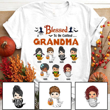 Blessed To Be Called Gigi Grandkids With Halloween Ghost Costume Personalized Shirts, UOND