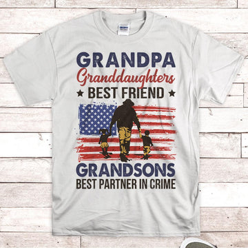 Custom Shirt for Papa, Grandpa, PopPop, Grandpa, Granddaughter Best Friend and Grandson Best Partner In Crime, Nickname Can Be Changed, HN98, HUTS