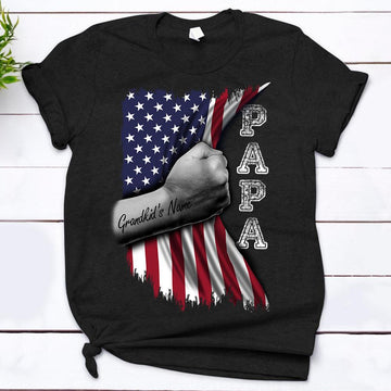 Custom Nickname & Grandkid's Name - Custom Papa and Grandkid Shirts, Flag Shirts, HUTS