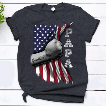 Custom Nickname & Grandkid's Name - Custom Papa and Grandkid Shirts, Flag Shirts, HUTS