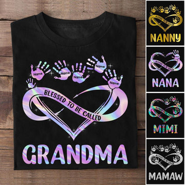 Blessed Grandma Mom Hand Print Infinity Colorful Heart Personalized Shirt TRHN
