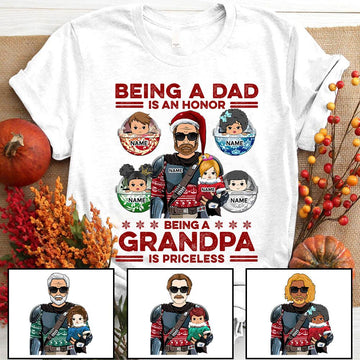 Being A Dad Is An Honor Being A Grandpa Is Priceless Personalized Christmas Shirt For Grandpa, UOND