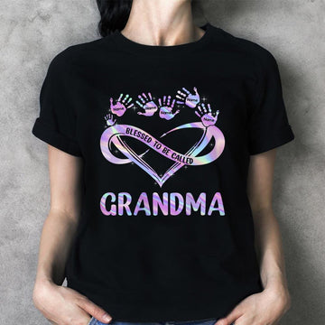 Blessed Grandma Mom Hand Print Infinity Colorful Heart Personalized Shirt TRHN