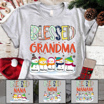 Blessed Grandma Colorful Snowman Winter Christmas Personalized Shirt For Grandma, HN98, LOQN