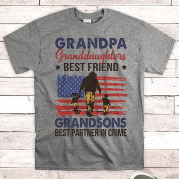 Custom Shirt for Papa, Grandpa, PopPop, Grandpa, Granddaughter Best Friend and Grandson Best Partner In Crime, Nickname Can Be Changed, HN98, HUTS