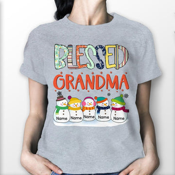 Blessed Grandma Colorful Snowman Winter Christmas Personalized Shirt For Grandma, HN98, LOQN