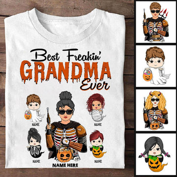 Best Freakin' Mimi Ever Grandkids With Halloween Ghost Costume Personalized Shirts, LIHD