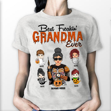 Best Freakin' Mimi Ever Grandkids With Halloween Ghost Costume Personalized Shirts, LIHD