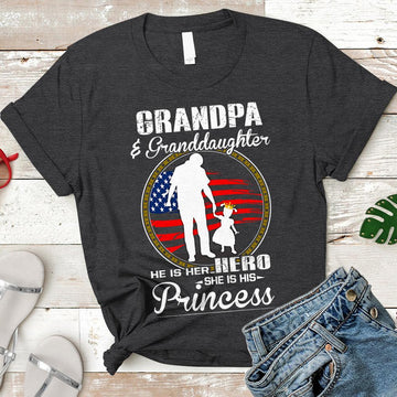 Custom Nickname Shirt, Grandpa And Granddaughter, She Is His Princess, He Is Her Hero, Vintage Shirt, Gift for Papa, Grandpa, PopPop, Nickname and Granddaughter's Names Can Be Changed, HN98, LIHD