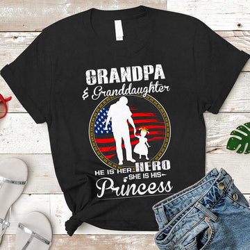 Custom Nickname Shirt, Grandpa And Granddaughter, She Is His Princess, He Is Her Hero, Vintage Shirt, Gift for Papa, Grandpa, PopPop, Nickname and Granddaughter's Names Can Be Changed, HN98, LIHD