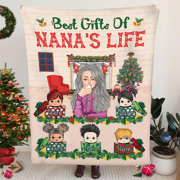 Best GIfts Of Nana's Life Cozy Fireplace With Grandkids Christmas Personalized Blanket for Grandma LOQN HN98