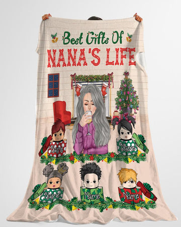 Best GIfts Of Nana's Life Cozy Fireplace With Grandkids Christmas Personalized Blanket for Grandma LOQN HN98