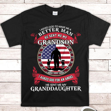 Custom Nickname Shirt, I Asked God He Sent Me My Grandson and Granddaughter, Gift for Papa, Grandpa, PopPop, HN98, UOND