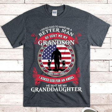Custom Nickname Shirt, I Asked God He Sent Me My Grandson and Granddaughter, Gift for Papa, Grandpa, PopPop, HN98, UOND