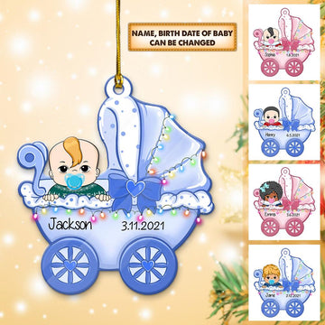 Baby Carriage Personalized One Side Acrylic Ornament For Baby From Family Member, HN98, LIHD, Made By Acrylic , Made By Acrylic And One Side Print