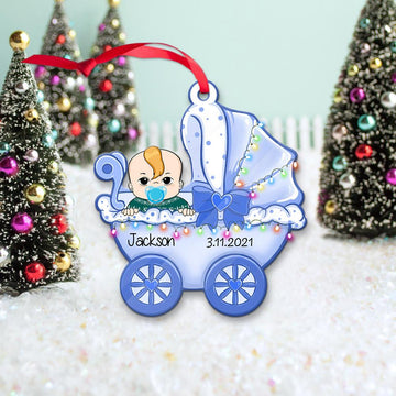 Baby Carriage Personalized Two Side Acrylic Ornament For Baby From Family Member, HN98, LIHD, Made By Acrylic And The 2 Sides Are The Same